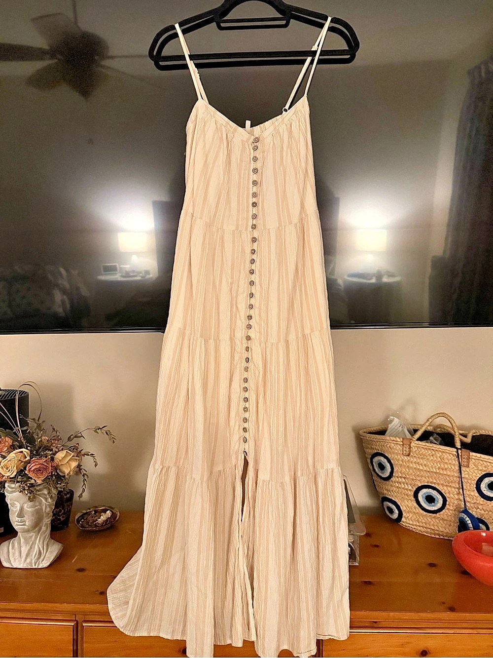 Rylee and Cru Cream Multi-Stripe Button Front Maxi Dress